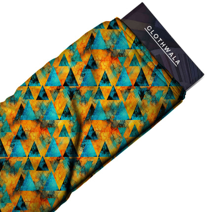 marigold orange geometric fabric detail — matte finish digital print closeup