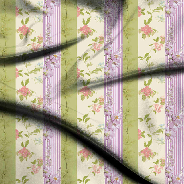 sage green floral digital print fabric texture — medium scale closeup