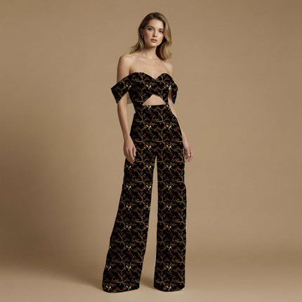 jet black floral all-over print pattern — medium scale repeat layout