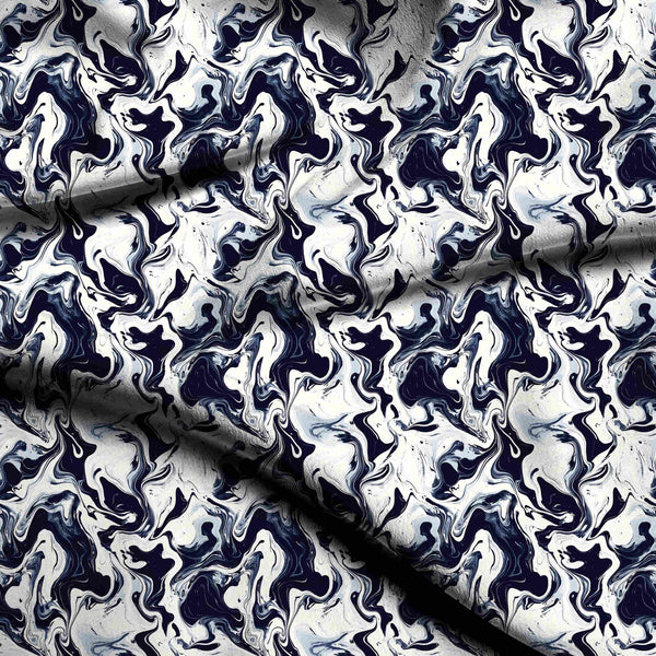 Midnight Navy Dramatic Liquid Navy And White Print Fabric