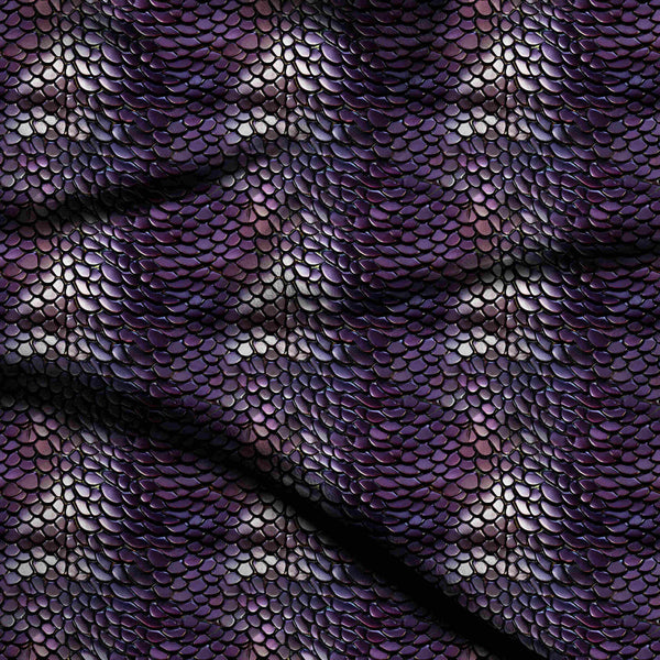 Eggplant Purple Lustrous Overlapping Purple Dragon Scale Print Fabric