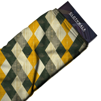 mustard yellow geometric print fabric draped — kurta set styling