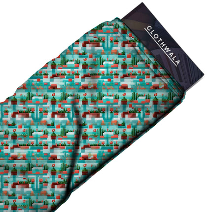 teal floral fabric detail — digital print closeup