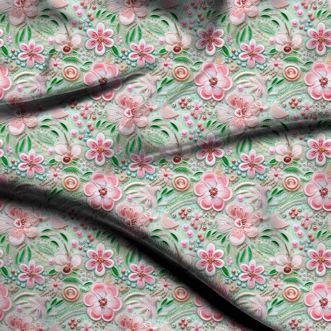 dusty rose floral digital print fabric texture — medium scale closeup
