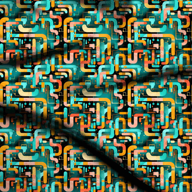 teal geometric digital print fabric texture — medium scale closeup