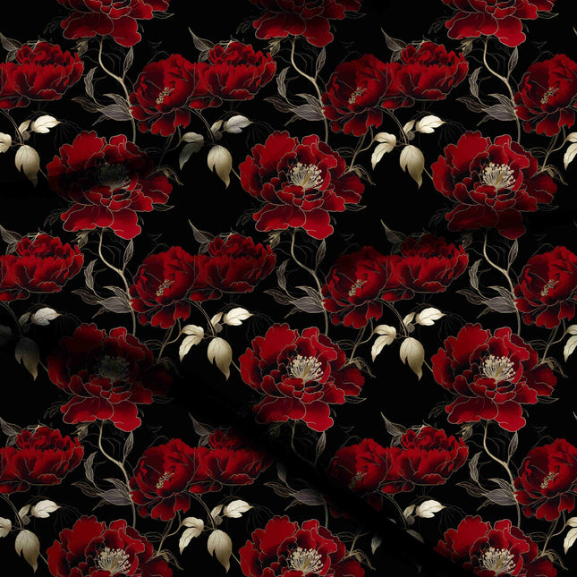 crimson red floral digital print fabric texture — large scale closeup