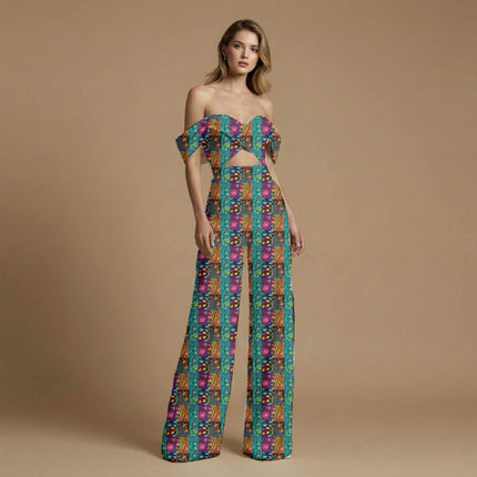 teal green tropical all-over print pattern — large scale repeat layout