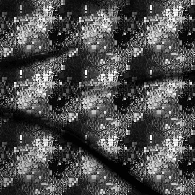 jet black abstract digital print fabric texture — medium scale closeup