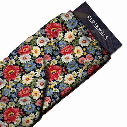 Midnight Blue Floral Digital Print Fabric for Dress | Abstract Luxe Wear - Image 3