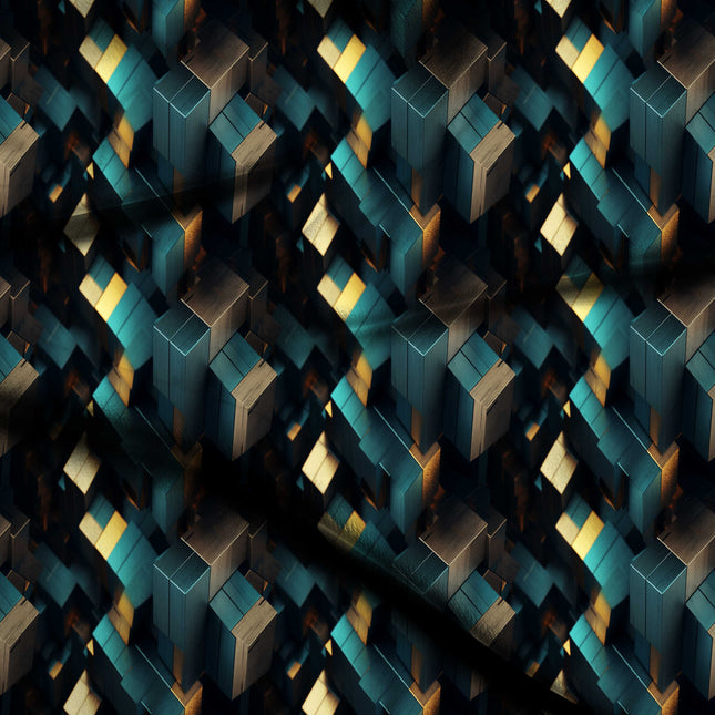 petrol teal geometric digital print fabric texture — medium scale closeup