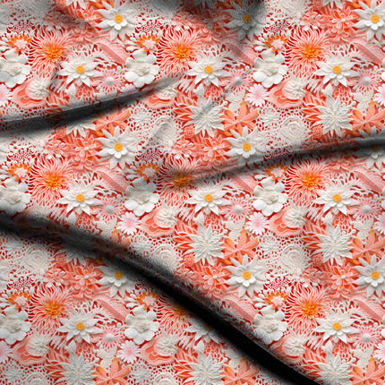 ivory cream floral digital print fabric texture — medium scale closeup