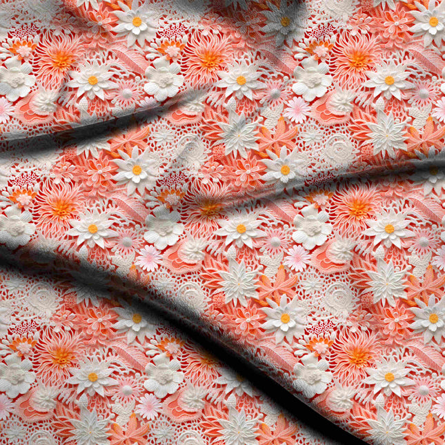ivory cream floral digital print fabric texture — medium scale closeup
