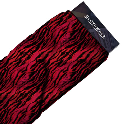 ruby red animal print fabric draped — jumpsuit styling