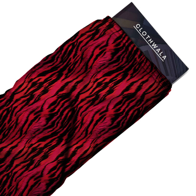 ruby red animal print fabric draped — jumpsuit styling