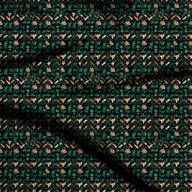 Forest Green Floral Digital Print Fabric | Anarkali Kaftan Gown | Festive ethnic wear | Deep Sea Treasures | Botanical Print | Viscose Georgette - 674