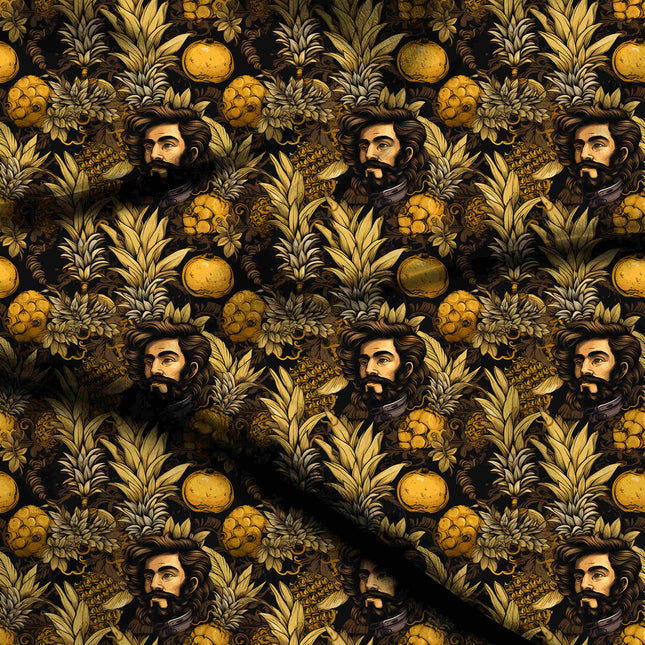 mustard yellow tropical digital print fabric texture — large scale closeup