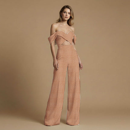 burnt sienna geometric all-over print pattern — medium scale repeat layout