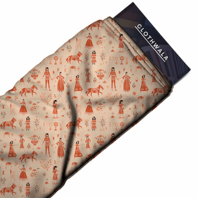 burnt sienna ethnic print fabric draped — palazzo suit styling