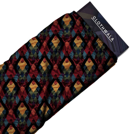 mustard yellow geometric fabric detail — textured finish digital print closeup