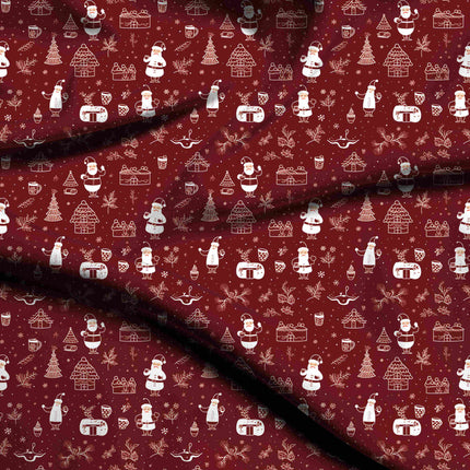 Maroon Other Digital Print Fabric for Maxi Dress | Whimsical garden party - 4583