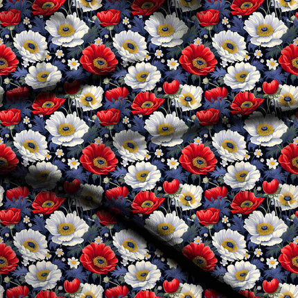 Midnight Blue Floral Digital Print Fabric for Dress | Whimsical Ethnic Wear - 5055