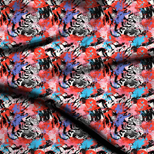 fiery red animal digital print fabric texture — large scale closeup