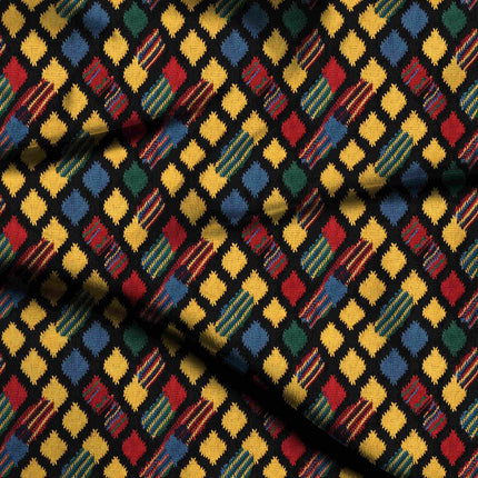 mustard yellow geometric digital print fabric texture — medium scale closeup