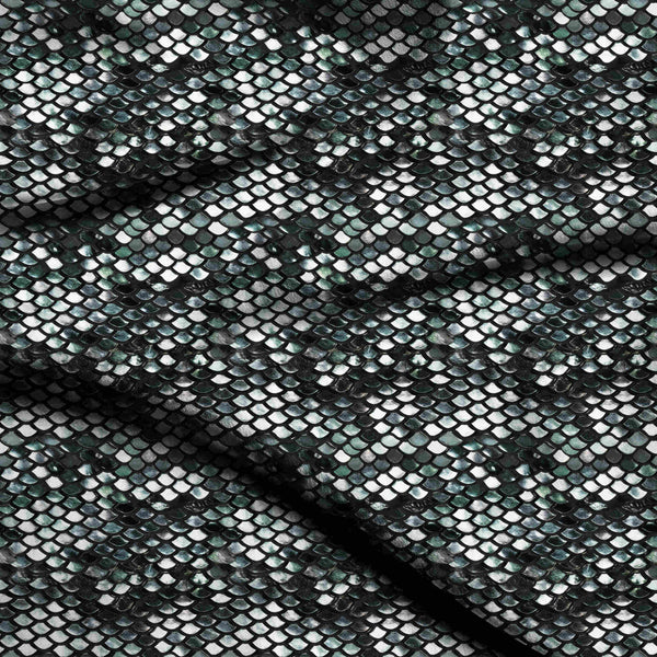 Jet Black Shimmering Metallic Reptile Scales Print Fabric