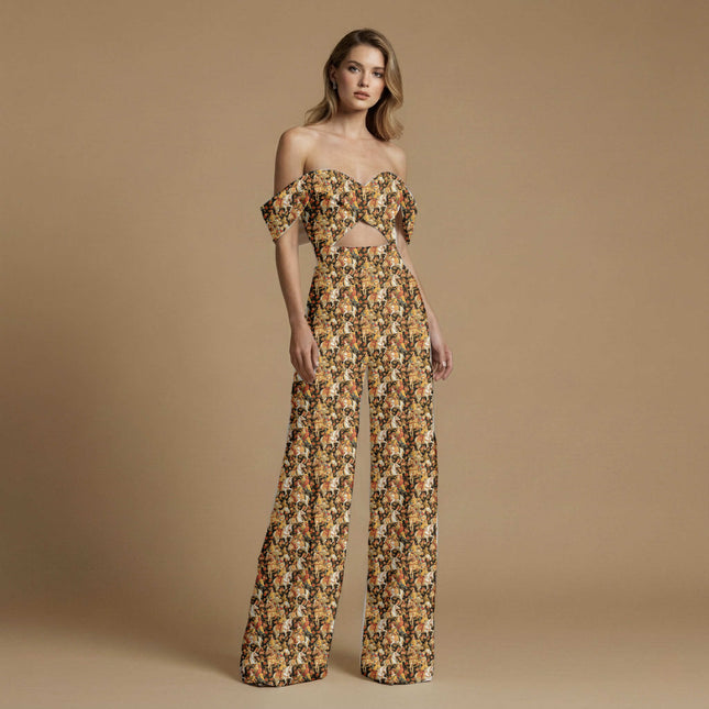 ivory cream floral print fabric draped — kurta set styling