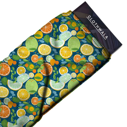 deep teal tropical print fabric draped — jumpsuit styling