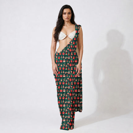 Forest Green Floral Digital Print Fabric for Set | Summer Wear - Image 2