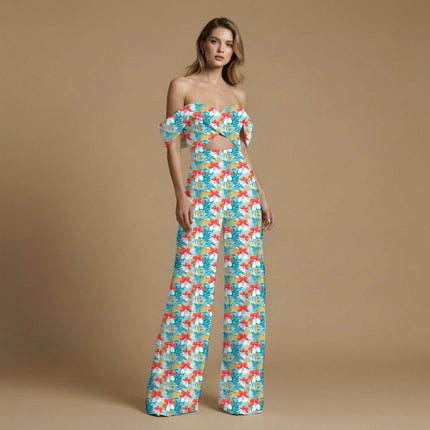 vermilion tropical all-over print pattern — medium scale repeat layout