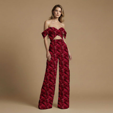 crimson red animal print fabric draped — skirt styling