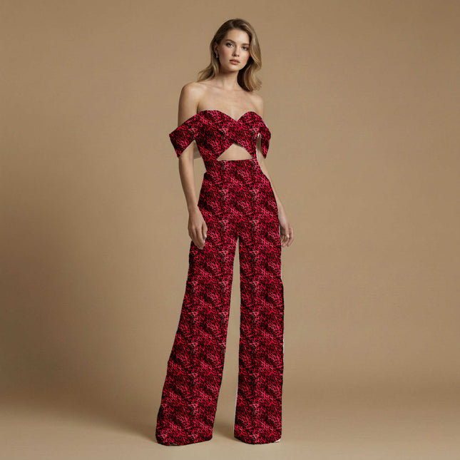 crimson red animal print fabric draped — skirt styling