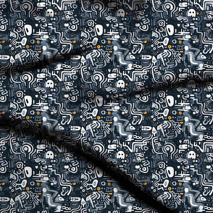 charcoal grey abstract digital print fabric texture — medium scale closeup