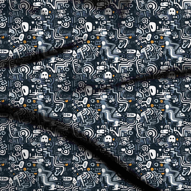 charcoal grey abstract digital print fabric texture — medium scale closeup