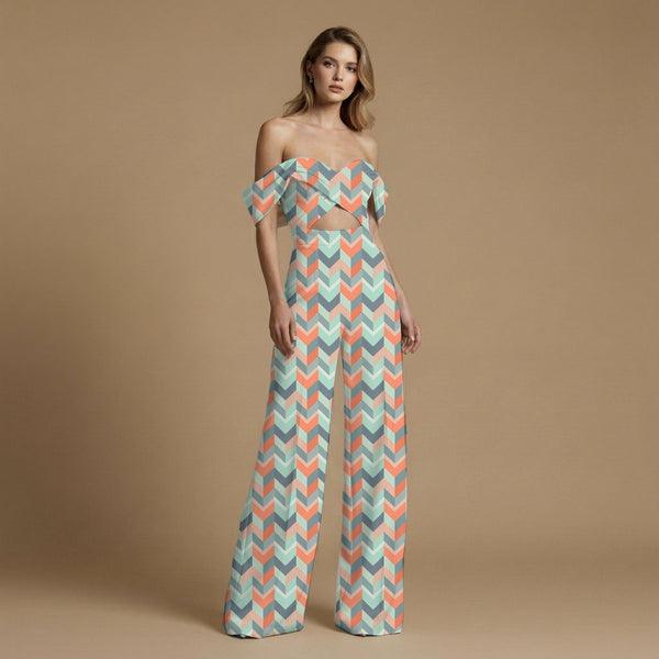 Coral Bold Interlocking Chevron Geometric Pattern Print Fabric