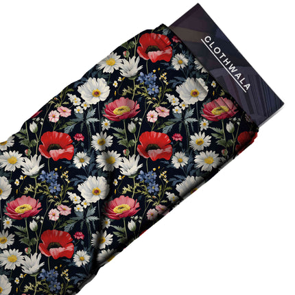 Navy Blue Floral Digital Print Fabric for Set | Urban Festival Wear - Image 4