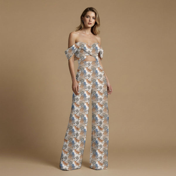 Ivory Cream Opulent Collage Print Fabric