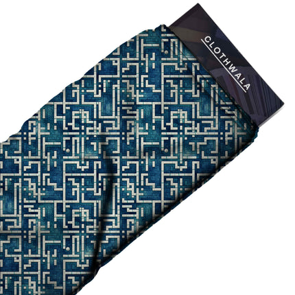 deep teal geometric fabric detail — textured finish digital print closeup