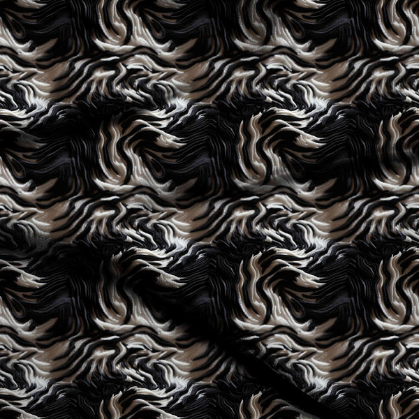 Jet Black Three-dimensional Abstract Waves Print Fabric