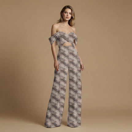 ivory cream animal print fabric draped — dress styling