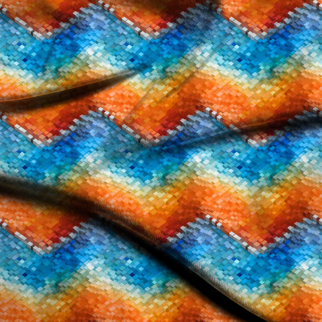 sunset orange geometric digital print fabric texture — medium scale closeup