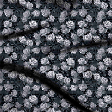 charcoal black floral fabric detail — matte finish digital print closeup