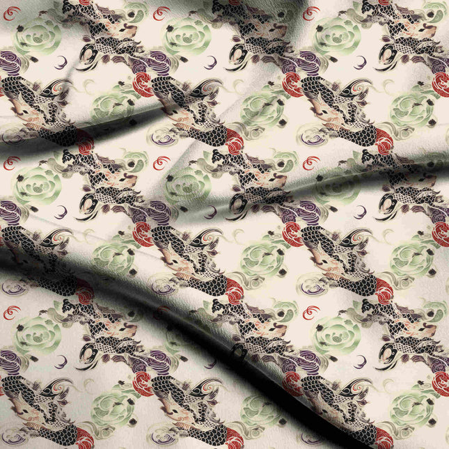 ivory cream animal digital print fabric texture — medium scale closeup