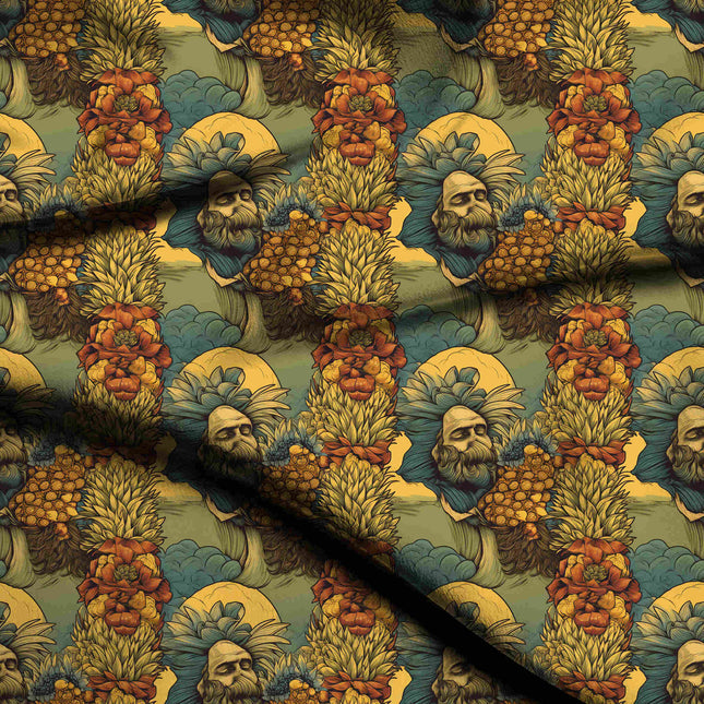 mustard yellow floral digital print fabric texture — large scale closeup