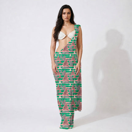 Emerald Green Geometric Digital Print Fabric for Set | Winter Wear - Image 8