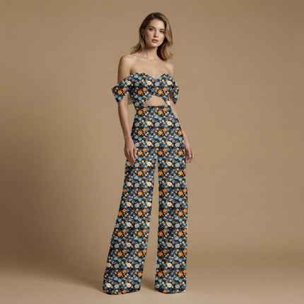 cobalt blue floral print fabric draped — lehenga skirt styling
