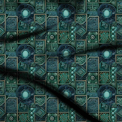 emerald green ethnic digital print fabric texture — medium scale closeup