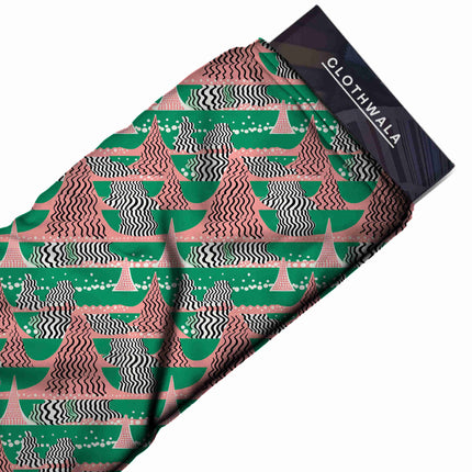 Emerald Green Geometric Digital Print Fabric for Set | Winter Wear - Image 5